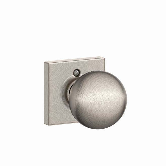 Schlage Orbit Knob Half Dummy With Collins Rosette in Satin Nickel finish