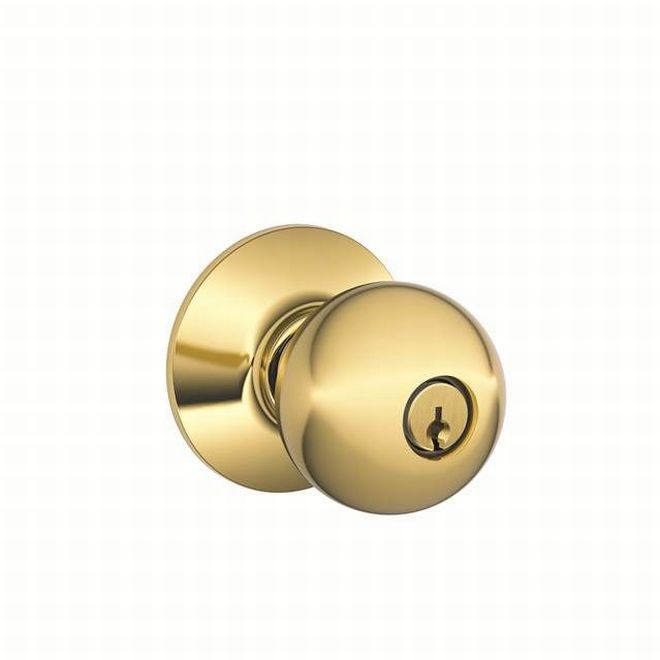 Schlage Orbit Knob Keyed Entry Lock in Bright Brass finish