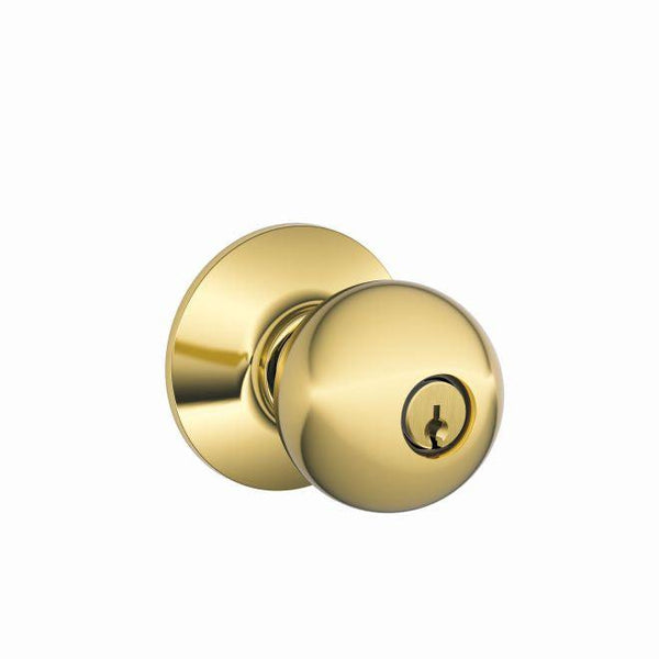 Schlage Orbit Knob Keyed Entry Lock in Lifetime Brass finish