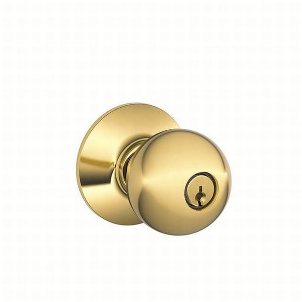 Schlage Orbit Knob Storeroom Lock in Bright Brass finish
