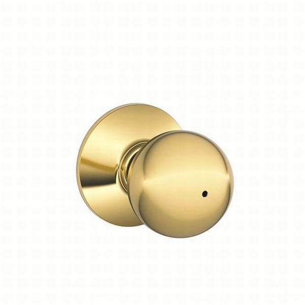 Schlage Orbit Privacy Knob in Bright Brass finish