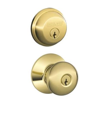 Schlage Plymouth Cylinder Keyed Entry Door Knob Set and Deadbolt Combo Pack in Bright Brass finish