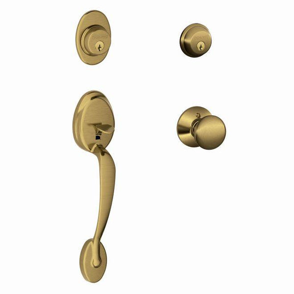 Schlage Plymouth Double Cylinder Handleset With Plymouth Knob in Antique Brass finish