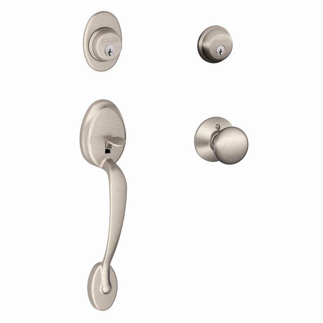 Schlage Plymouth Double Cylinder Handleset With Plymouth Knob in Satin Nickel finish