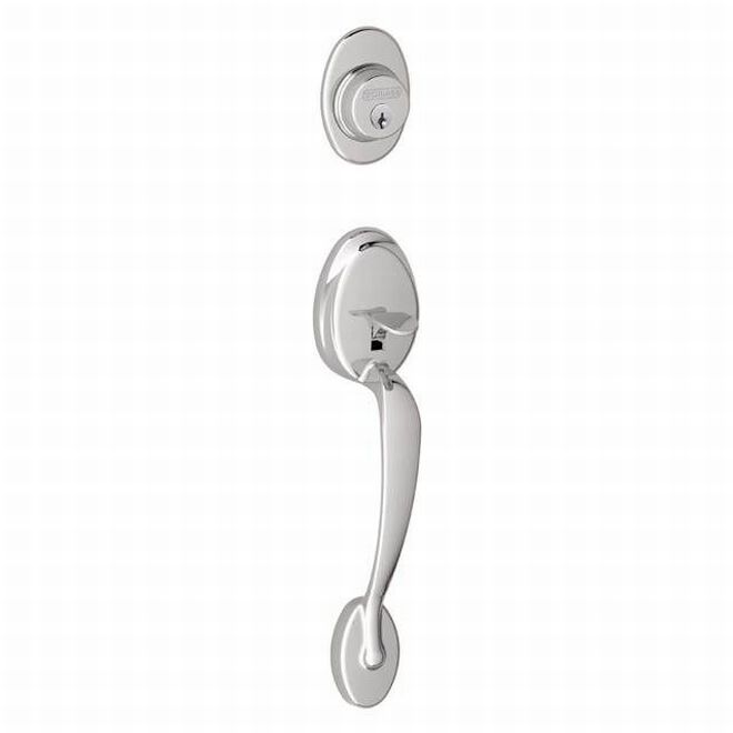 Schlage Plymouth Dummy Exterior Handleset Only - Interior Trim Sold Separately in Bright Chrome finish