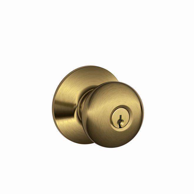 Schlage Plymouth Knob Keyed Entry Lock in Antique Brass finish