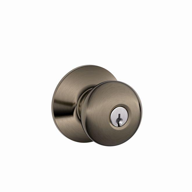 Schlage Plymouth Knob Keyed Entry Lock in Antique Pewter finish