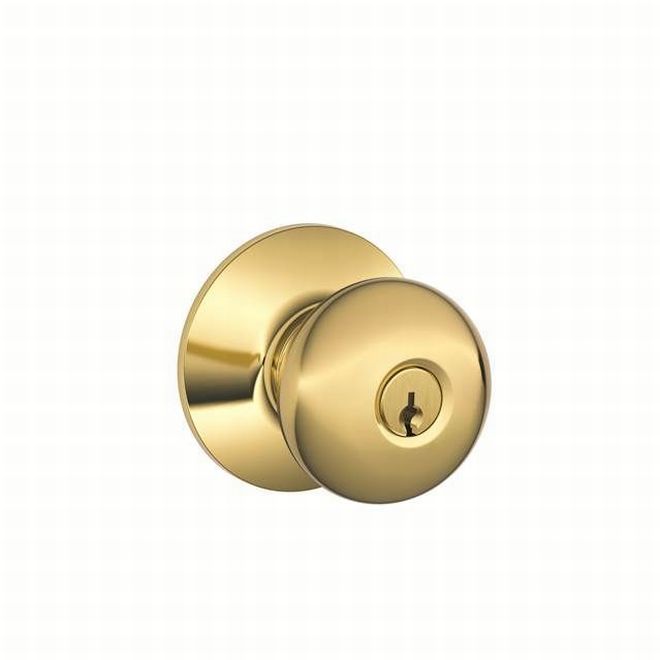 Schlage Plymouth Knob Keyed Entry Lock in Bright Brass finish