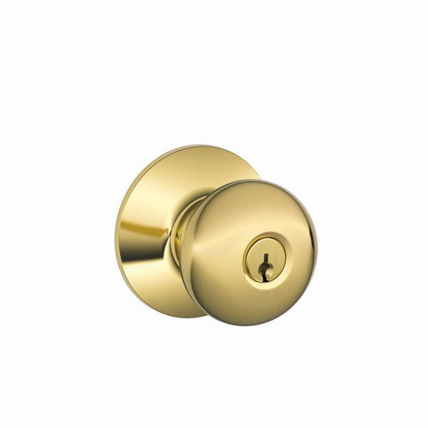 Schlage Plymouth Knob Keyed Entry Lock in Lifetime Brass finish