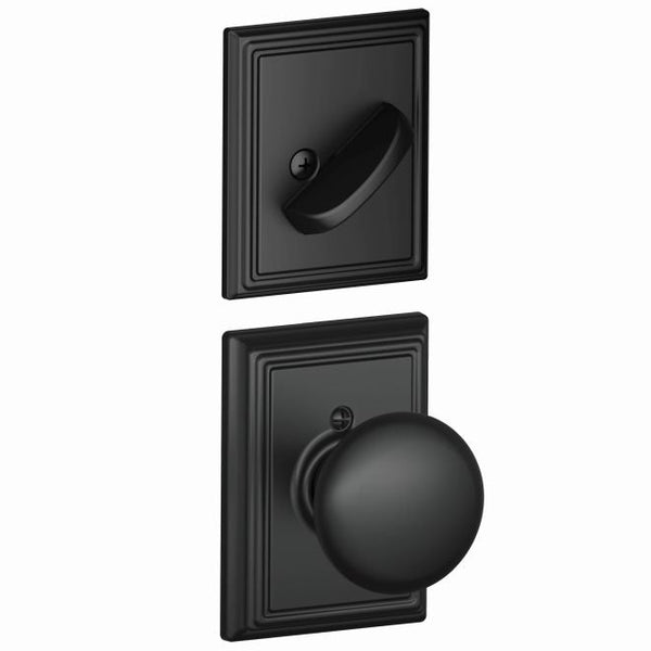 Schlage Plymouth Knob With Addison Rosette Interior Active Trim - Exterior Handleset Sold Separately in Flat Black finish