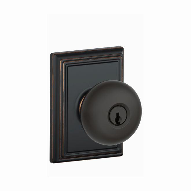 Schlage Plymouth Knob With Addison Rosette Keyed Entry Lock in Aged Bronze finish