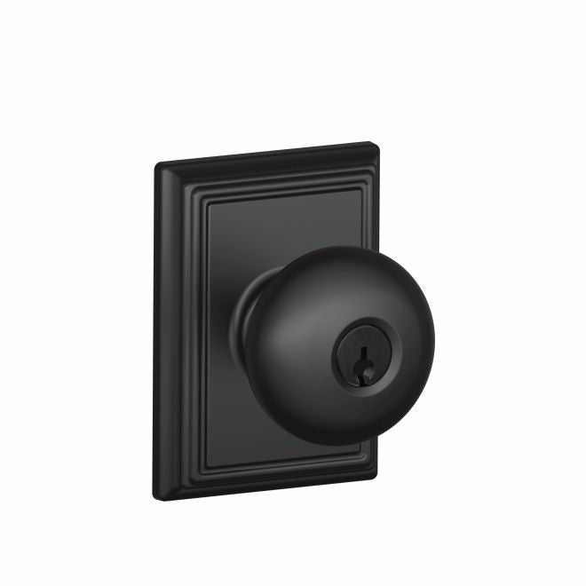 Schlage Plymouth Knob With Addison Rosette Keyed Entry Lock in Flat Black finish