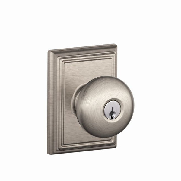 Schlage Plymouth Knob With Addison Rosette Keyed Entry Lock in Satin Nickel finish