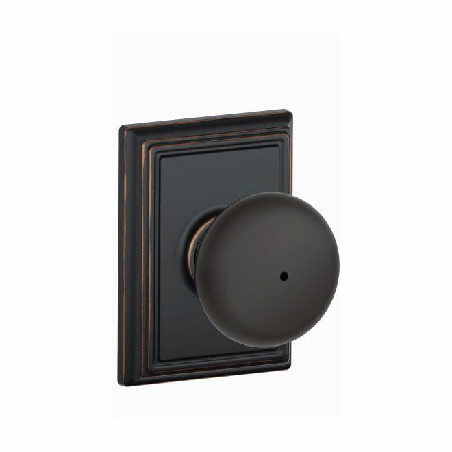 Schlage Plymouth Privacy Knob With Addison Rosette in Aged Bronze finish