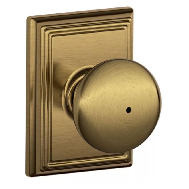 Schlage Plymouth Privacy Knob With Addison Rosette in Antique Brass finish