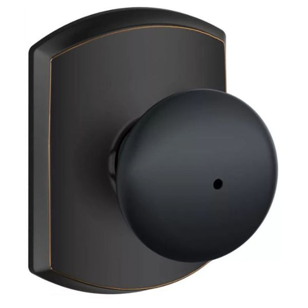 Schlage Plymouth Privacy Knob With Greenwich Rosette in Flat Black finish