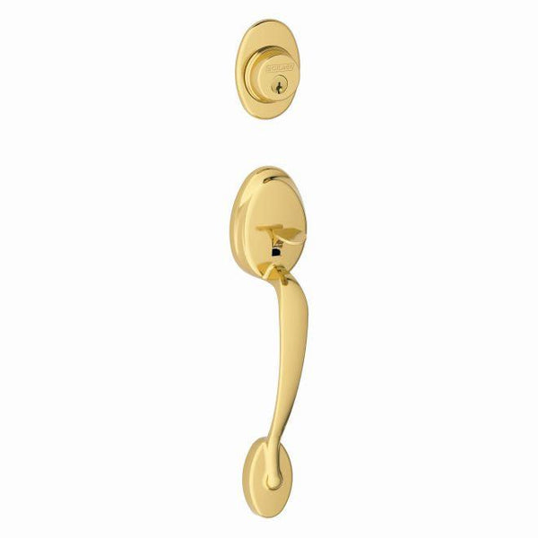 Schlage Plymouth Single Cylinder Exterior Active Handleset Only - Interior Trim Sold Separately in Lifetime Brass finish