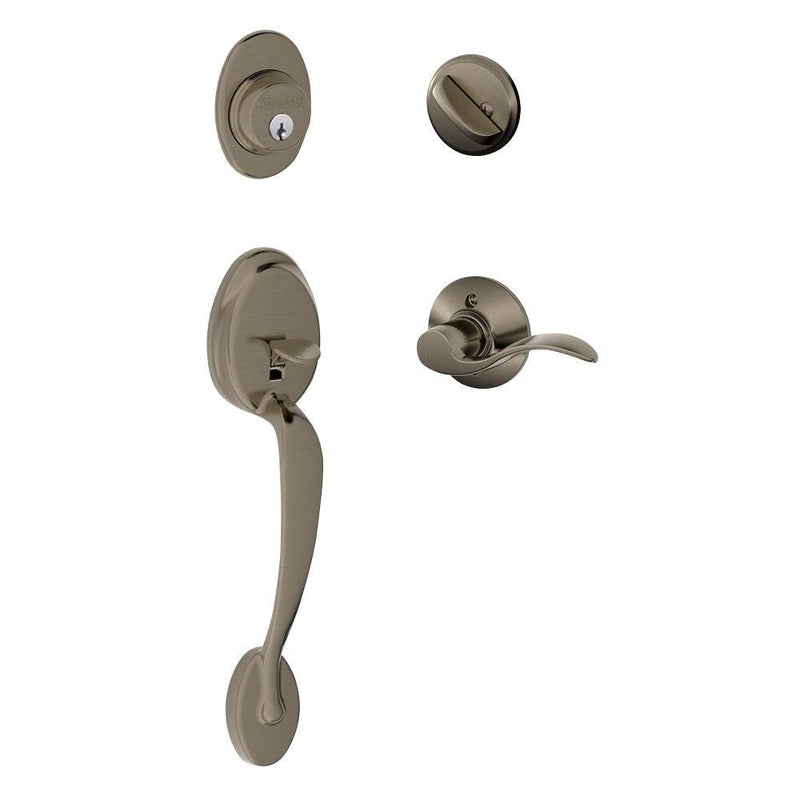 Schlage Plymouth Single Cylinder Handleset with Left Handed Accent Lever in Antique Pewter finish
