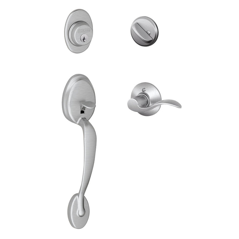 Schlage Plymouth Single Cylinder Handleset with Left Handed Accent Lever in Satin Chrome finish