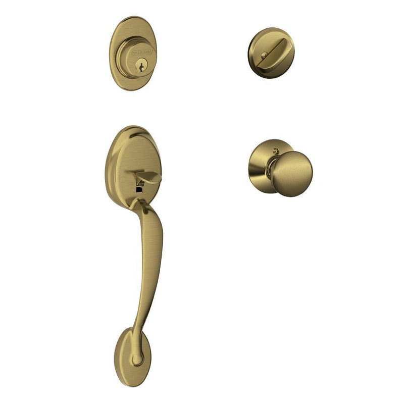 Schlage Plymouth Single Cylinder Handleset with Plymouth Knob in Antique Brass finish