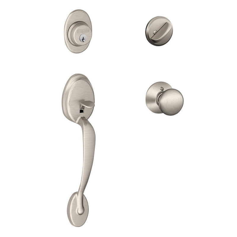 Schlage Plymouth Single Cylinder Handleset with Plymouth Knob in Satin Nickel finish
