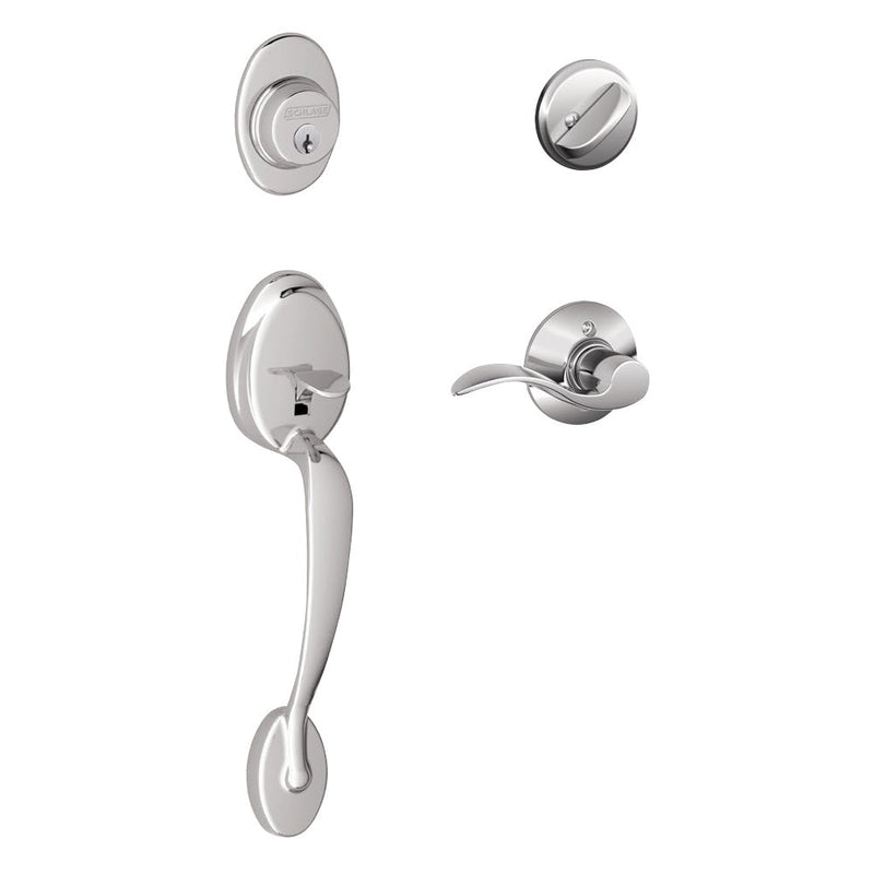 Schlage Plymouth Single Cylinder Handleset with Right Handed Accent Lever in Bright Chrome finish