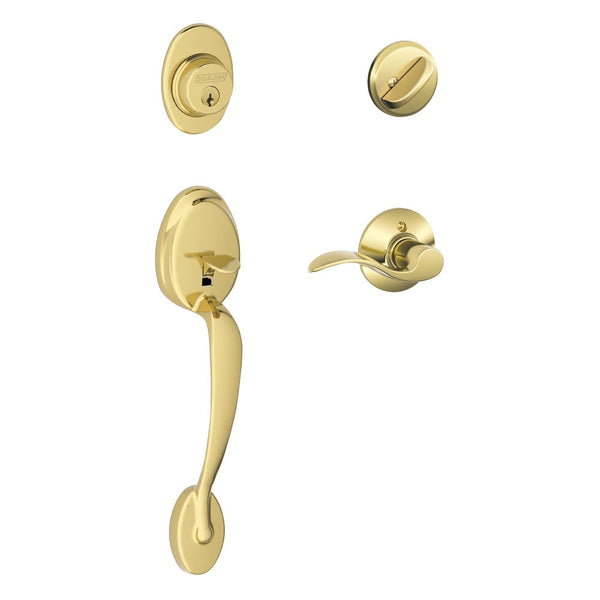 Schlage Plymouth Single Cylinder Handleset with Right Handed Accent Lever in Lifetime Brass finish