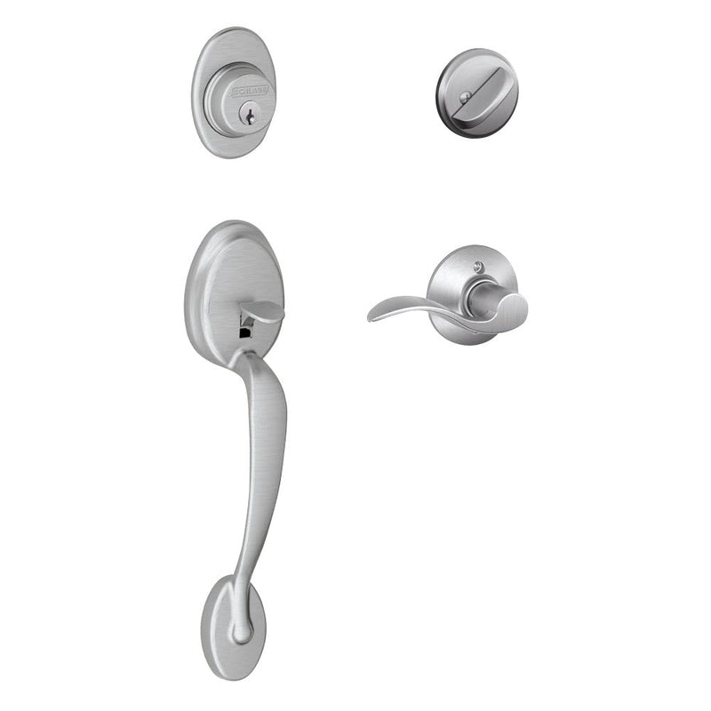 Schlage Plymouth Single Cylinder Handleset with Right Handed Accent Lever in Satin Chrome finish