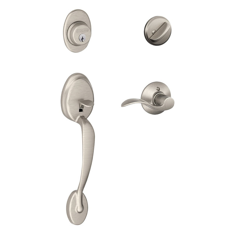 Schlage Plymouth Single Cylinder Handleset with Right Handed Accent Lever in Satin Nickel finish