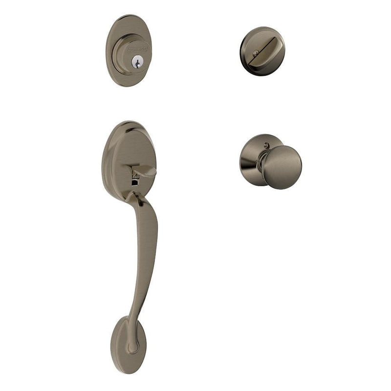 Schlage Plymouth Single Cylinder Handleset with Siena Knob in Antique Pewter finish