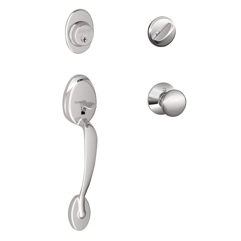 Schlage Plymouth Single Cylinder Handleset with Siena Knob in Bright Chrome finish