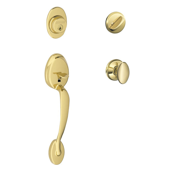 Schlage Plymouth Single Cylinder Handleset with Siena Knob in Lifetime Brass finish