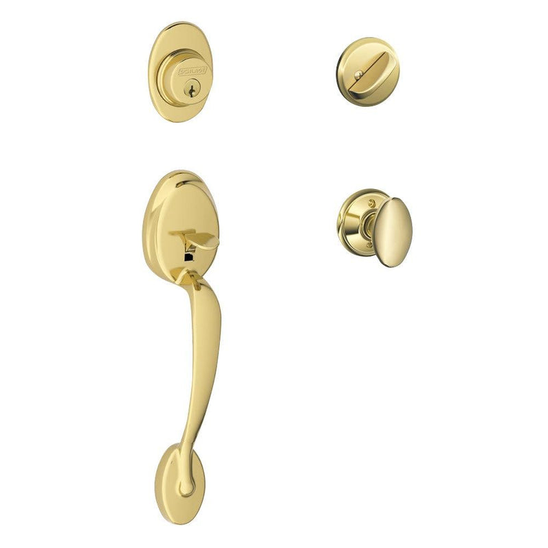 Schlage Plymouth Single Cylinder Handleset with Siena Knob in Lifetime Brass finish