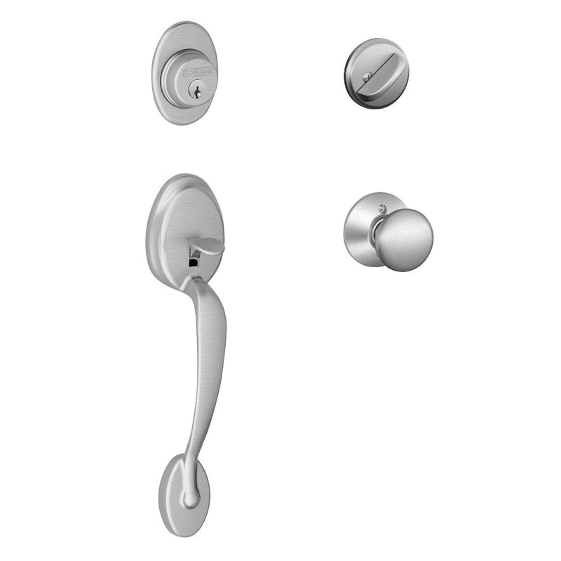 Schlage Plymouth Single Cylinder Handleset with Siena Knob in Satin Chrome finish