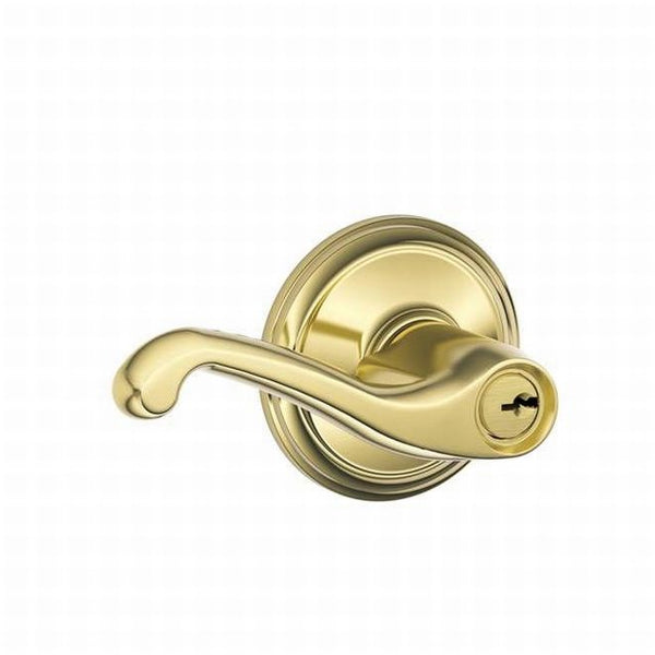 Schlage Residential Left Hand Flair Lever Storeroom Lock in Bright Brass finish