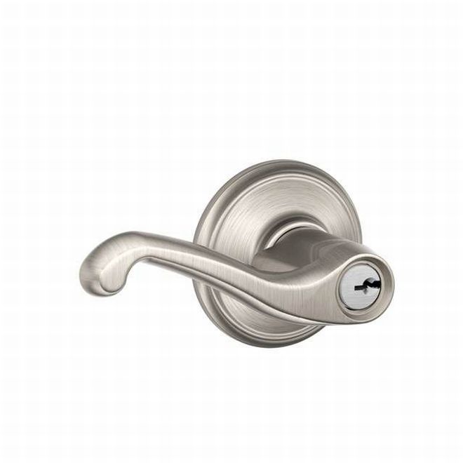 Schlage Residential Left Hand Flair Lever Storeroom Lock in Satin Nickel finish