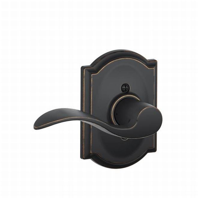 Schlage Right Hand Accent Dummy Lever With Camelot Rosette Interior Trim - Exterior Handleset Sold Separately in Aged Bronze finish