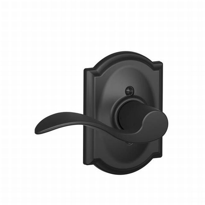 Schlage Right Hand Accent Dummy Lever With Camelot Rosette Interior Trim - Exterior Handleset Sold Separately in Flat Black finish