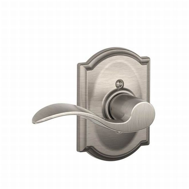 Schlage Right Hand Accent Dummy Lever With Camelot Rosette Interior Trim - Exterior Handleset Sold Separately in Satin Nickel finish