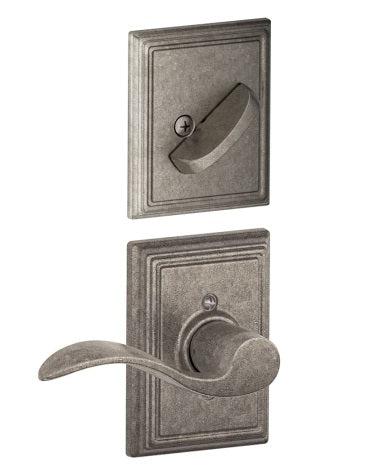 Schlage Right Hand Accent Lever With Addison Rosette Interior Active Trim - Exterior Handleset Sold Separately in Distressed Nickel finish