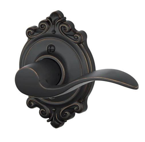 Schlage Right Hand Accent Lever With Brookshire Rosette Half Dummy in Aged Bronze finish