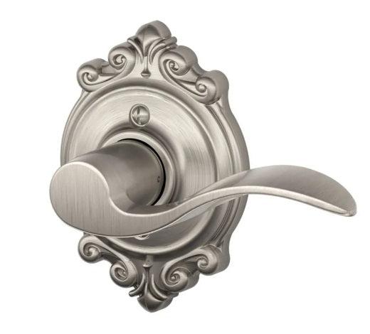 Schlage Right Hand Accent Lever With Brookshire Rosette Half Dummy in Satin Nickel finish