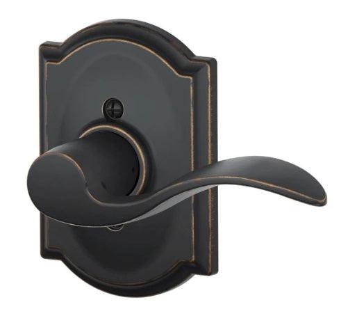 Schlage Right Hand Accent Lever With Camelot Rosette Half Dummy in Aged Bronze finish