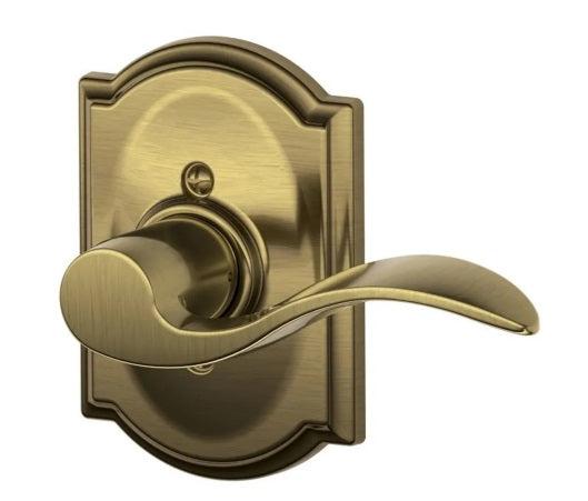 Schlage Right Hand Accent Lever With Camelot Rosette Half Dummy in Antique Brass finish