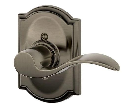 Schlage Right Hand Accent Lever With Camelot Rosette Half Dummy in Antique Pewter finish