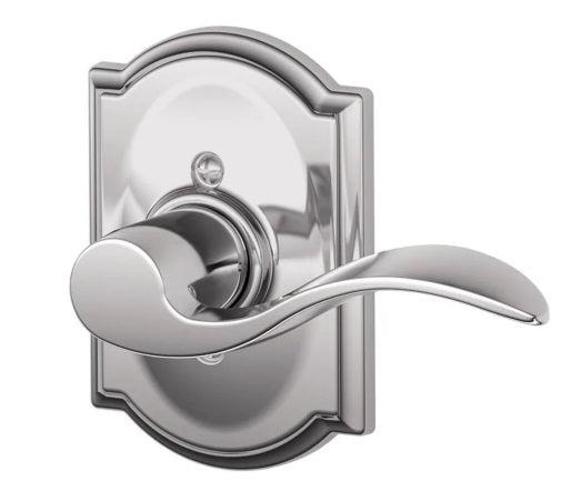 Schlage Right Hand Accent Lever With Camelot Rosette Half Dummy in Bright Chrome finish