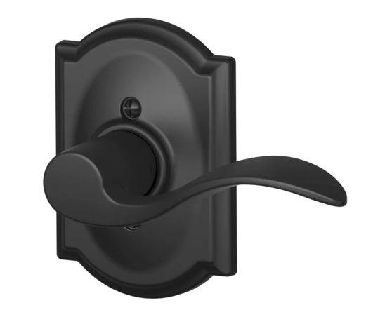 Schlage Right Hand Accent Lever With Camelot Rosette Half Dummy in Flat Black finish