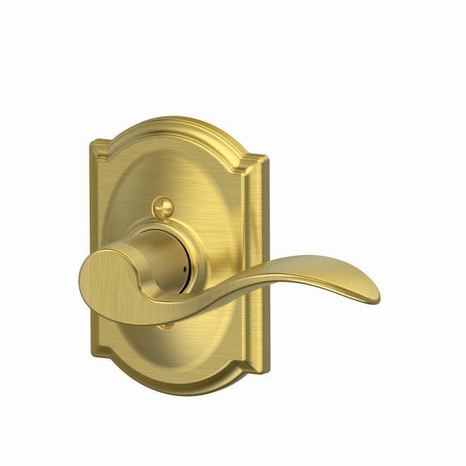 Schlage Right Hand Accent Lever With Camelot Rosette Half Dummy in Satin Brass finish