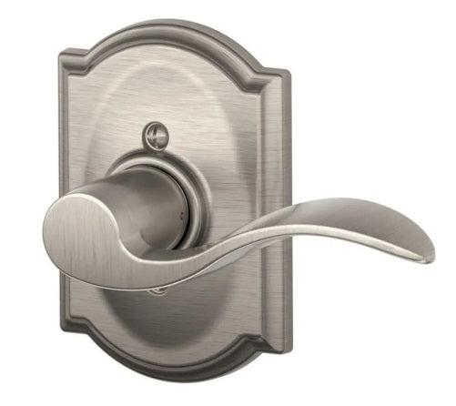 Schlage Right Hand Accent Lever With Camelot Rosette Half Dummy in Satin Nickel finish