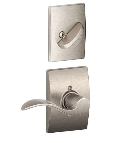 Schlage Right Hand Accent Lever With Century Rosette Interior Active Trim - Exterior Handleset Sold Separately in Satin Nickel finish